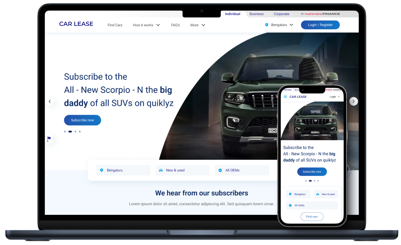 Car Lease: An application that features car leasing model in India